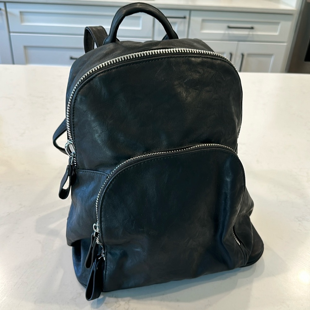 Madison West Vegan Leather Backpack Black